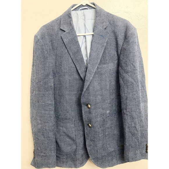 Rodd & Gunn Size XL Sports Fit Blue Hopsack Linen Wool Italy Solbiati Blazer - Picture 1 of 11